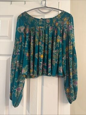 Free People Teal Multicolor Paisley Stretchy Top